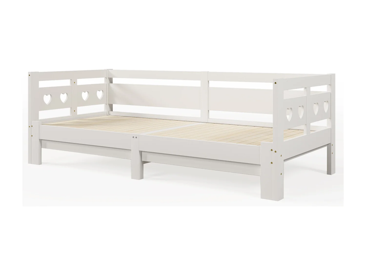 Ausziehbett 90 x 200 cm – Tagesbett aus Massivholz – Herzform – Weiß