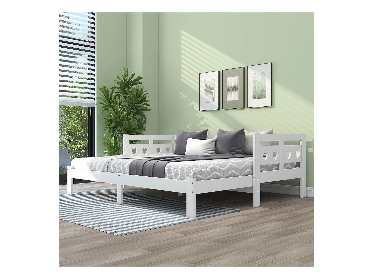 Lit gigogne 90 x 200 cm - Lit de repos en bois massif - forme coeur - blanc