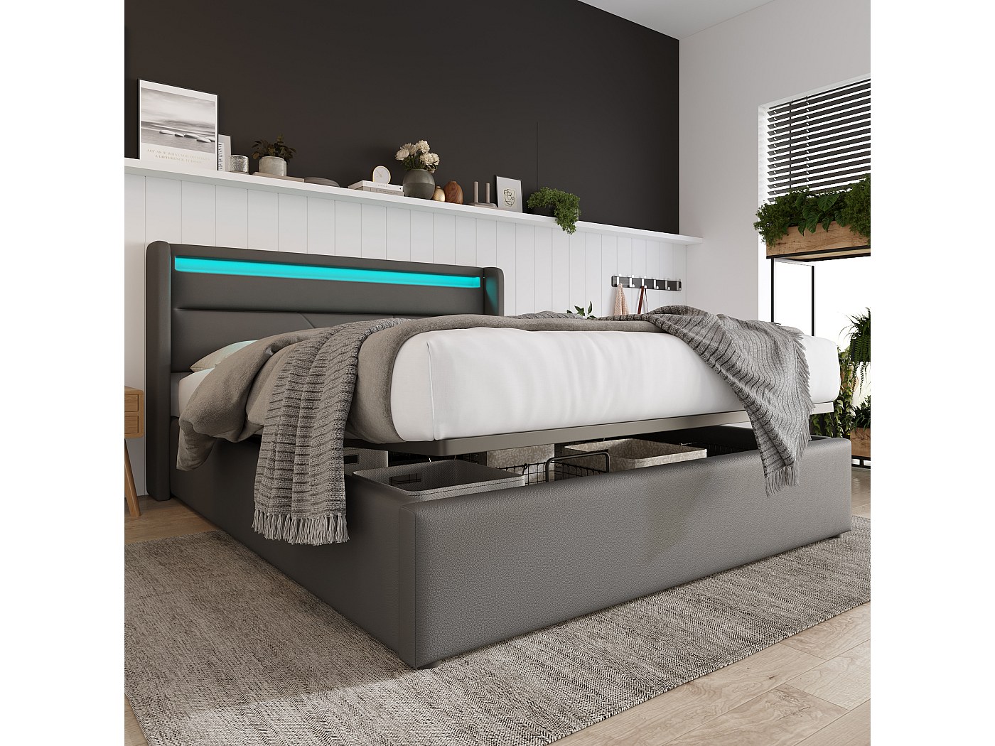 Eiken hoofdbord voor een bed van 160 cm met opbergruimte Canopy | Maisons du Monde