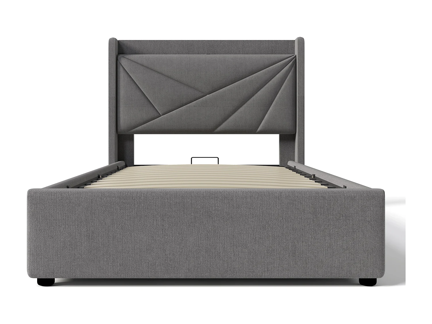 Cama de armazenamento 90 x 200 cm com cabeceira - USB + tipo C - tecido de linho - cinza