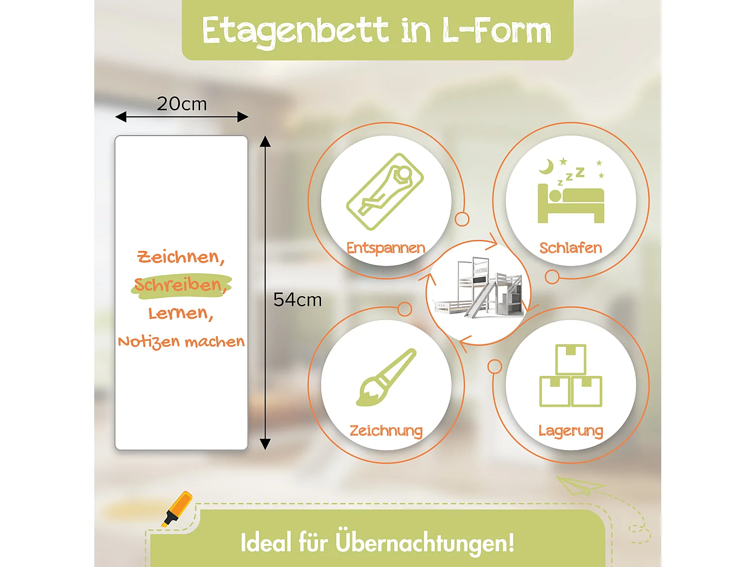 Lit mezzanine 2 x 90 x 200 cm avec échelle + toboggan - 3 étagères de rangement - blanc