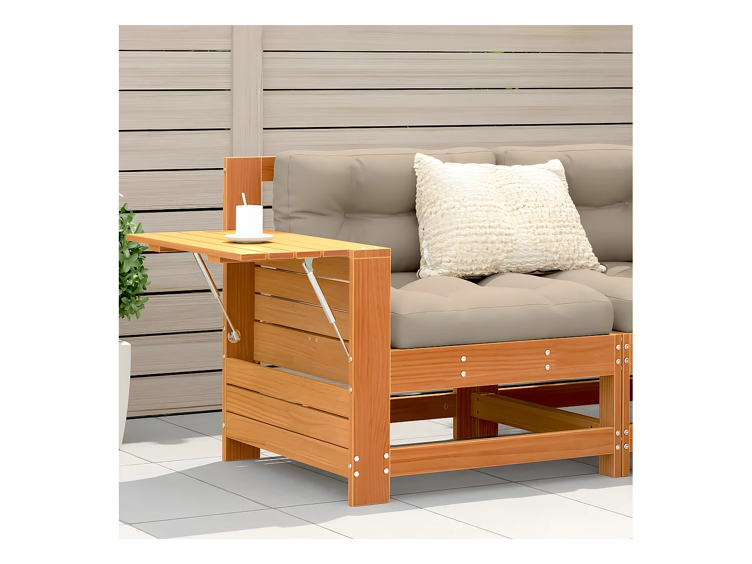 Armlehnenkissen für Gartensofa, braunes Wachs, massives Kiefernholz