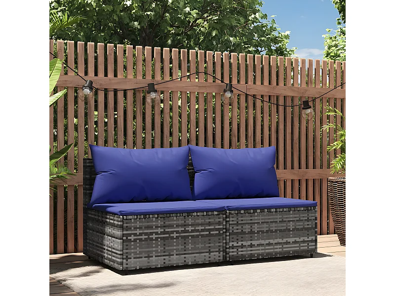 Canapés centraux de jardin et coussins 2pcs Gris Résine tressée