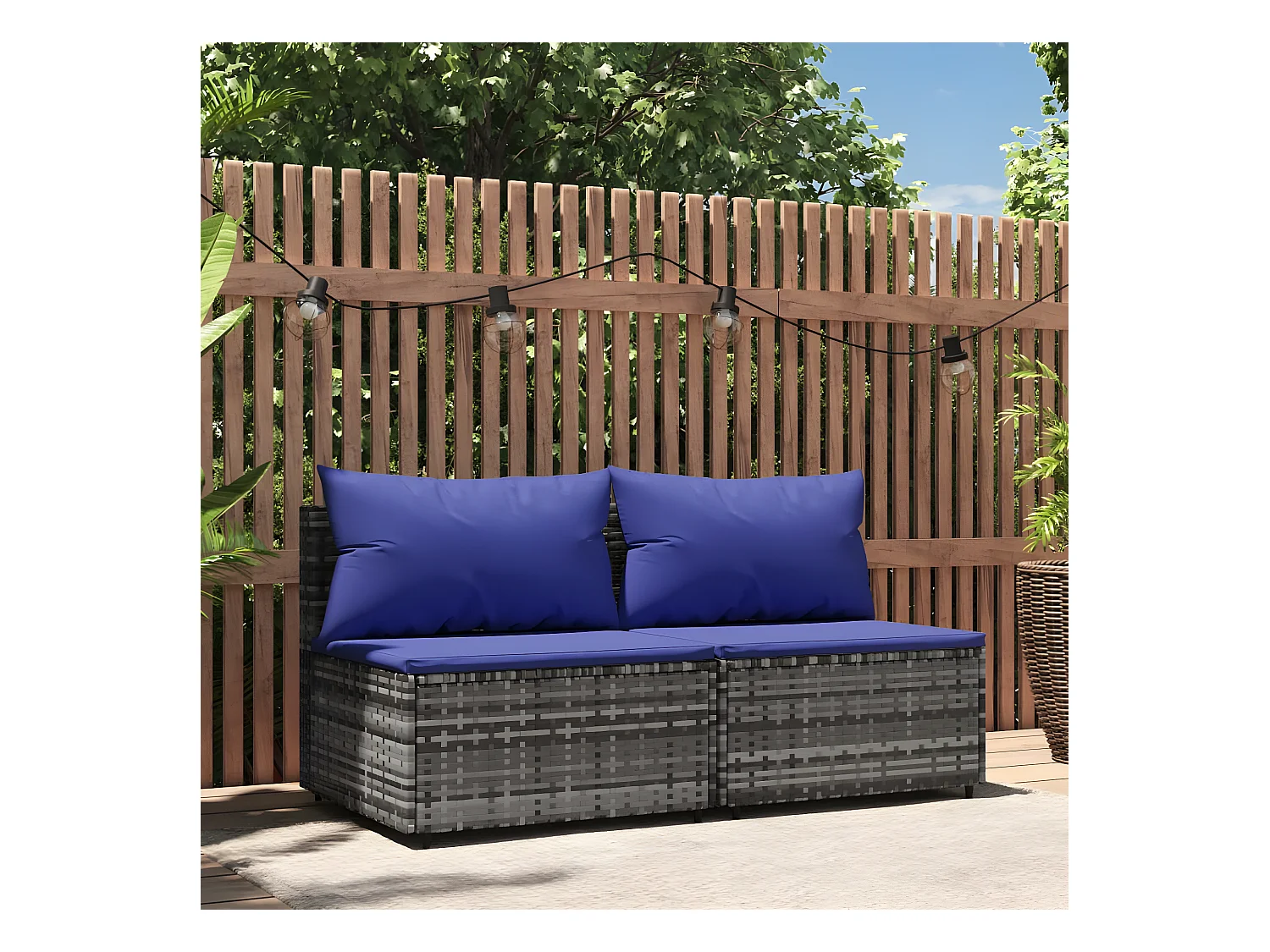 Canapés centraux de jardin et coussins 2pcs Gris Résine tressée