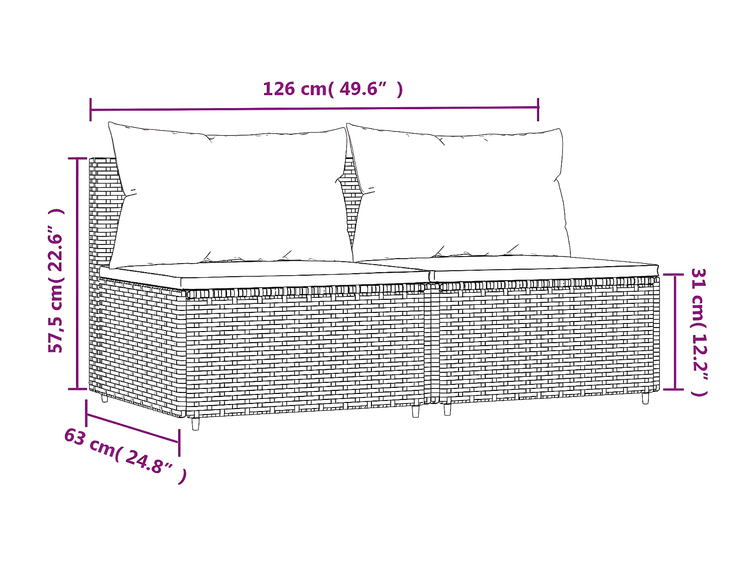Canapés centraux de jardin et coussins 2pcs Gris Résine tressée