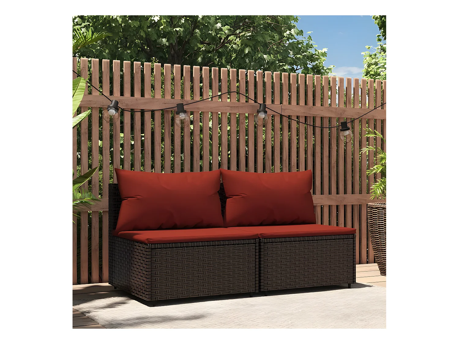 Canapés centraux de jardin coussins 2pcs marron résine tressée