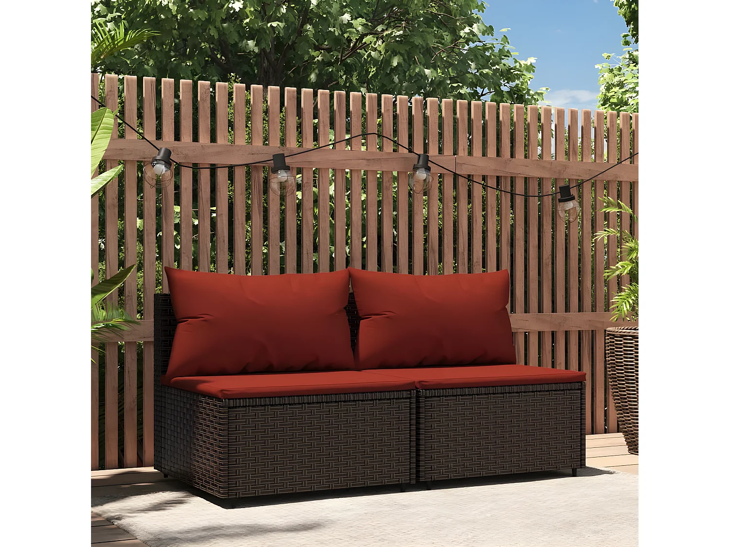 Canapés centraux de jardin coussins 2pcs marron résine tressée