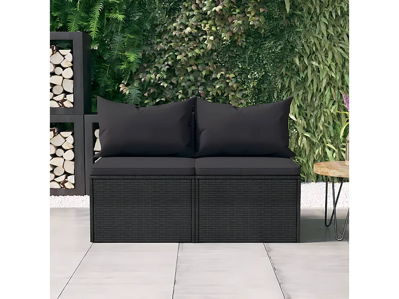 Canapés centraux de jardin et coussins 2pcs Noir Résine tressée