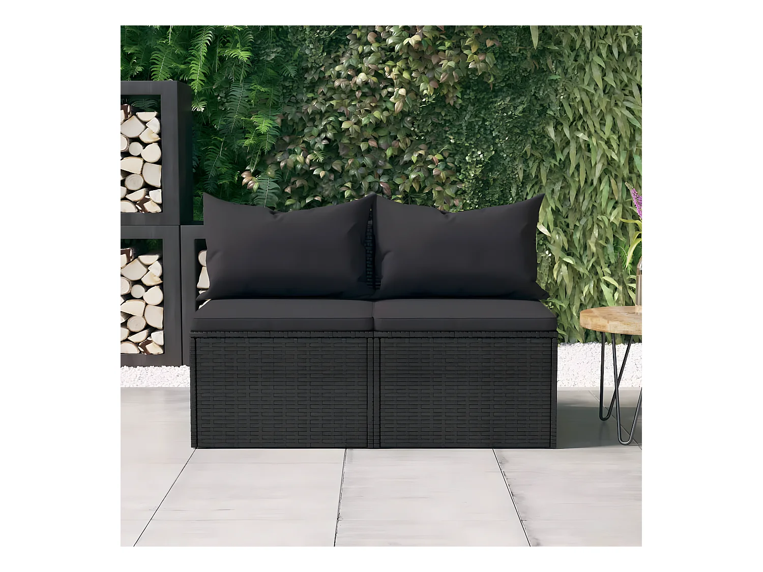 Canapés centraux de jardin et coussins 2pcs Noir Résine tressée