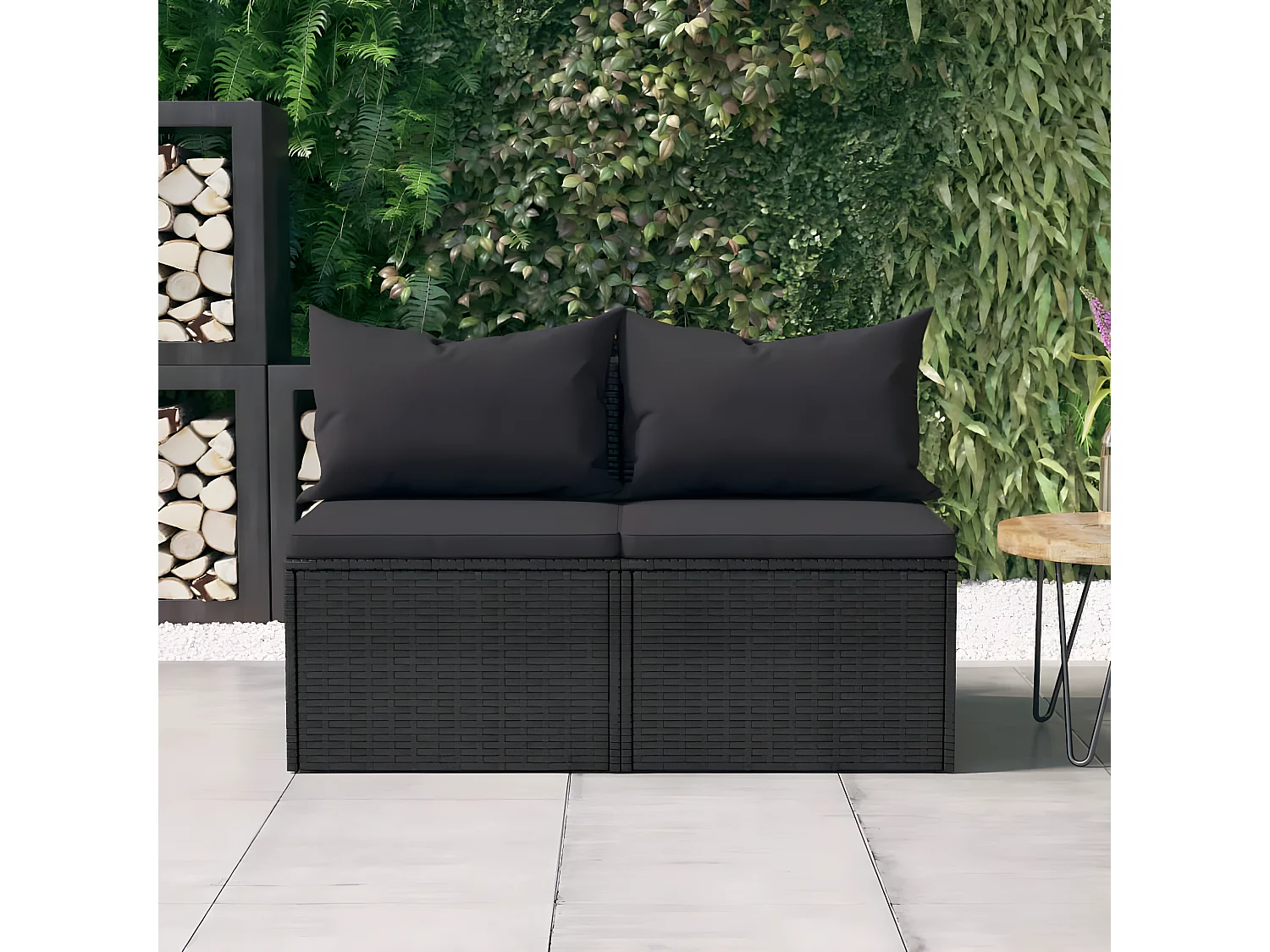 Canapés centraux de jardin et coussins 2pcs Noir Résine tressée