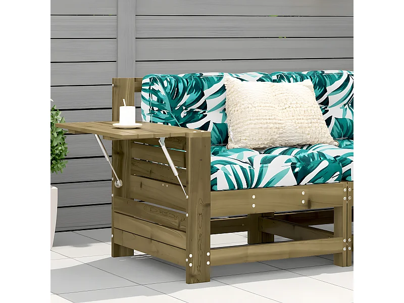 Canapé de jardin accoudoir avec coussin bois de pin imprégné