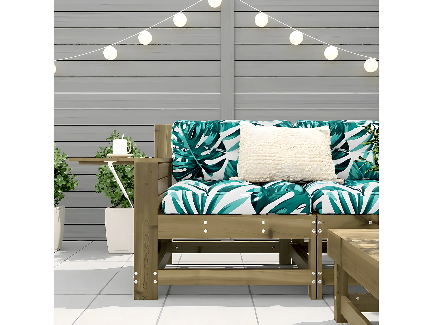 Canapé de jardin accoudoir avec coussin bois de pin imprégné