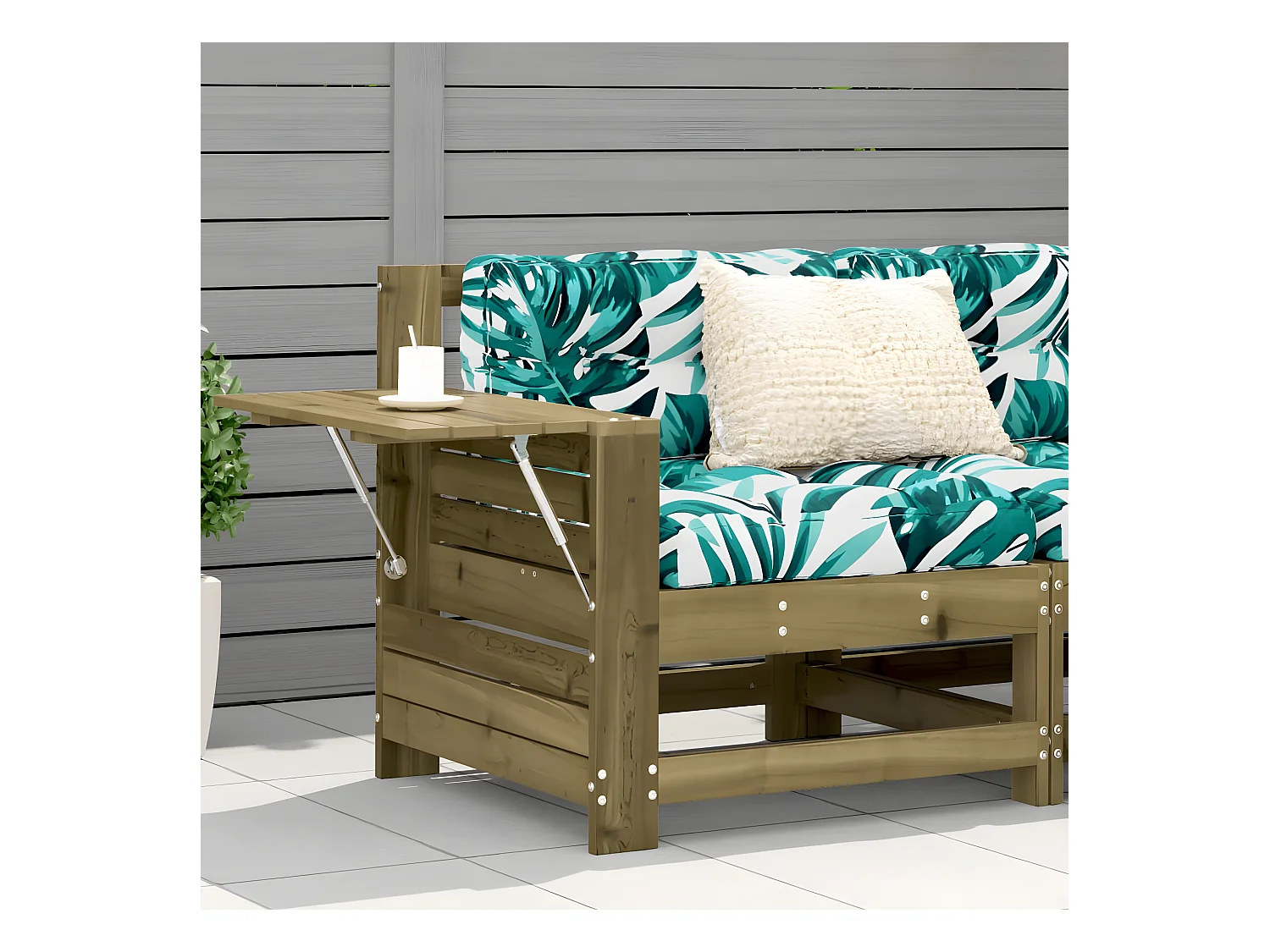 Canapé de jardin accoudoir avec coussin bois de pin imprégné