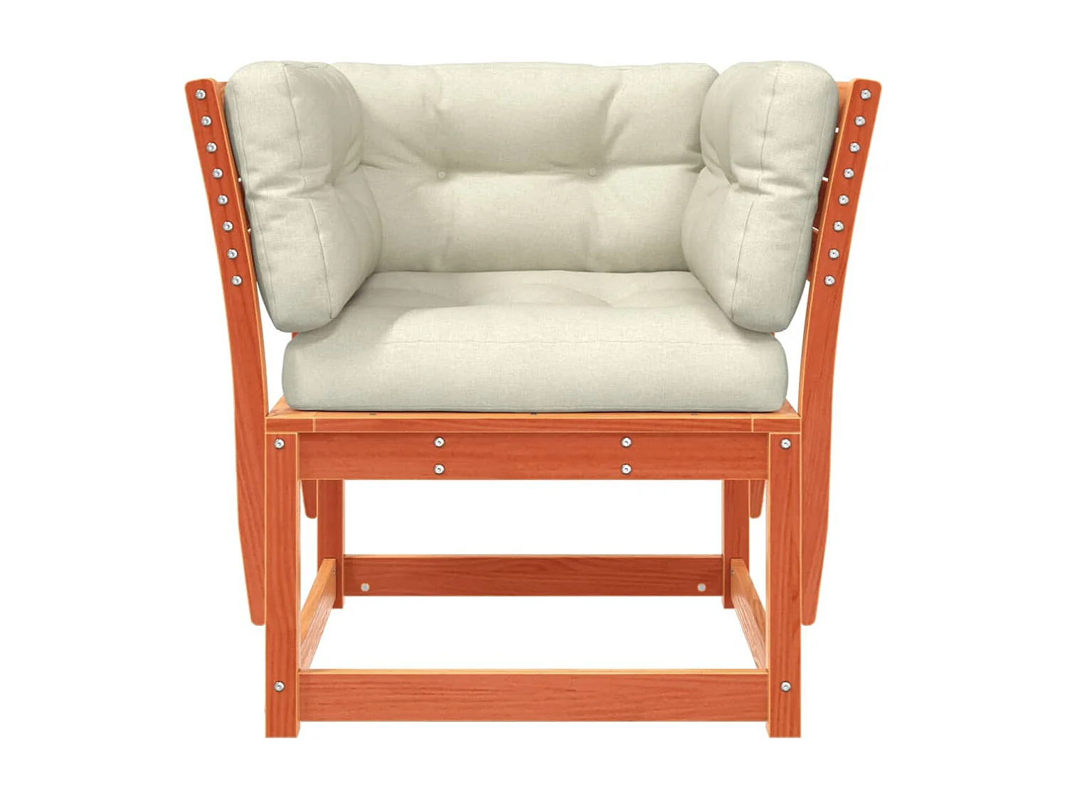 Gartensofa mit Armlehnen und Kissen aus massivem braunem Wachskiefernholz