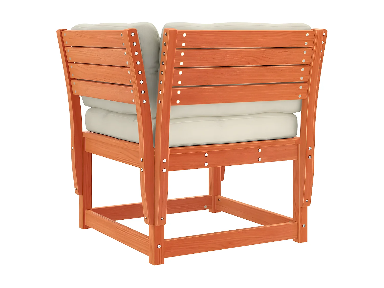 Gartensofa mit Armlehnen und Kissen aus massivem braunem Wachskiefernholz