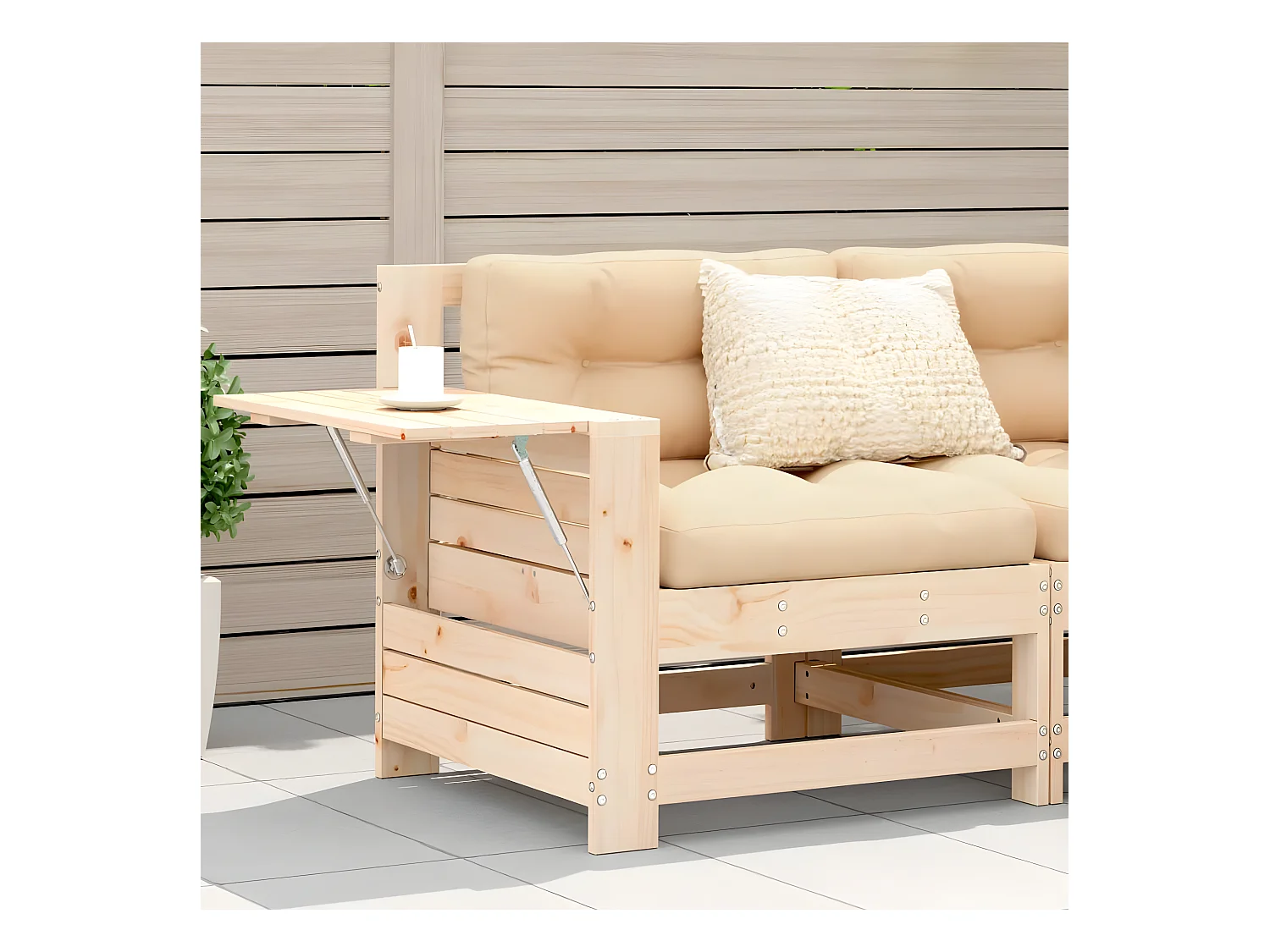 Canapé de jardin accoudoir avec table d'appoint bois massif pin