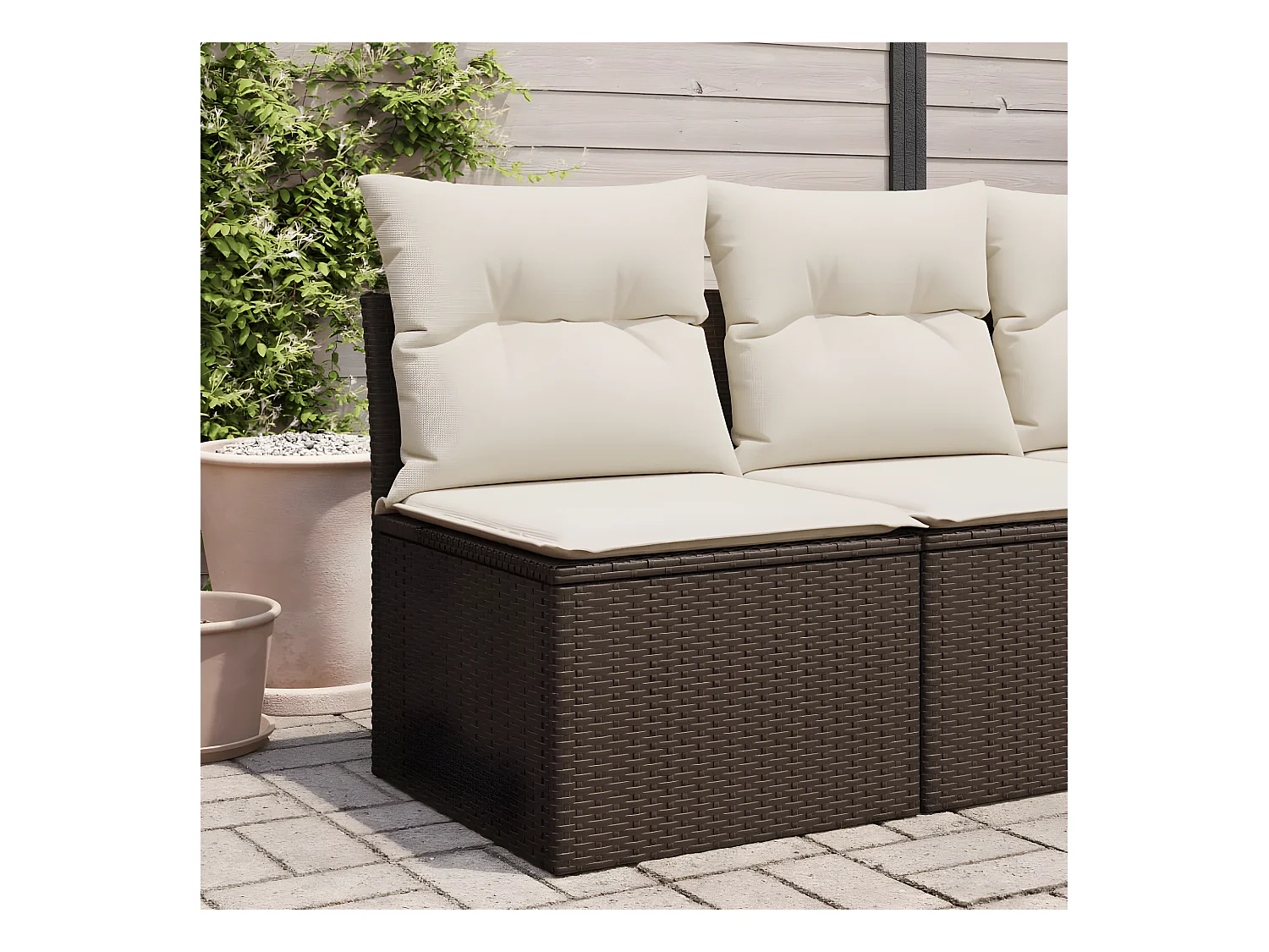 Canapé de jardin sans accoudoirs coussins brun résine tressée
