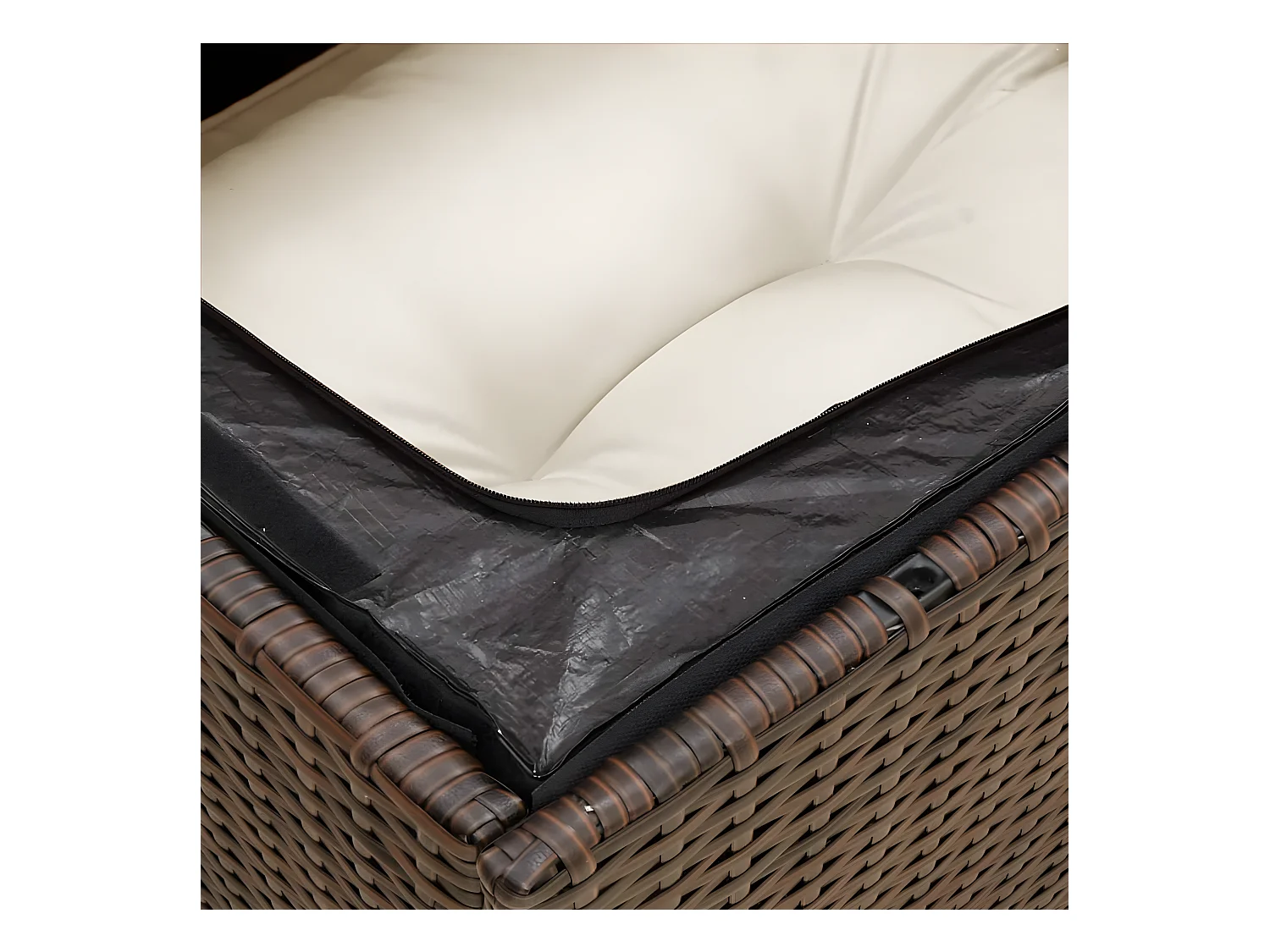 Tuinbank zonder armleuningen met bruin geweven harskussens