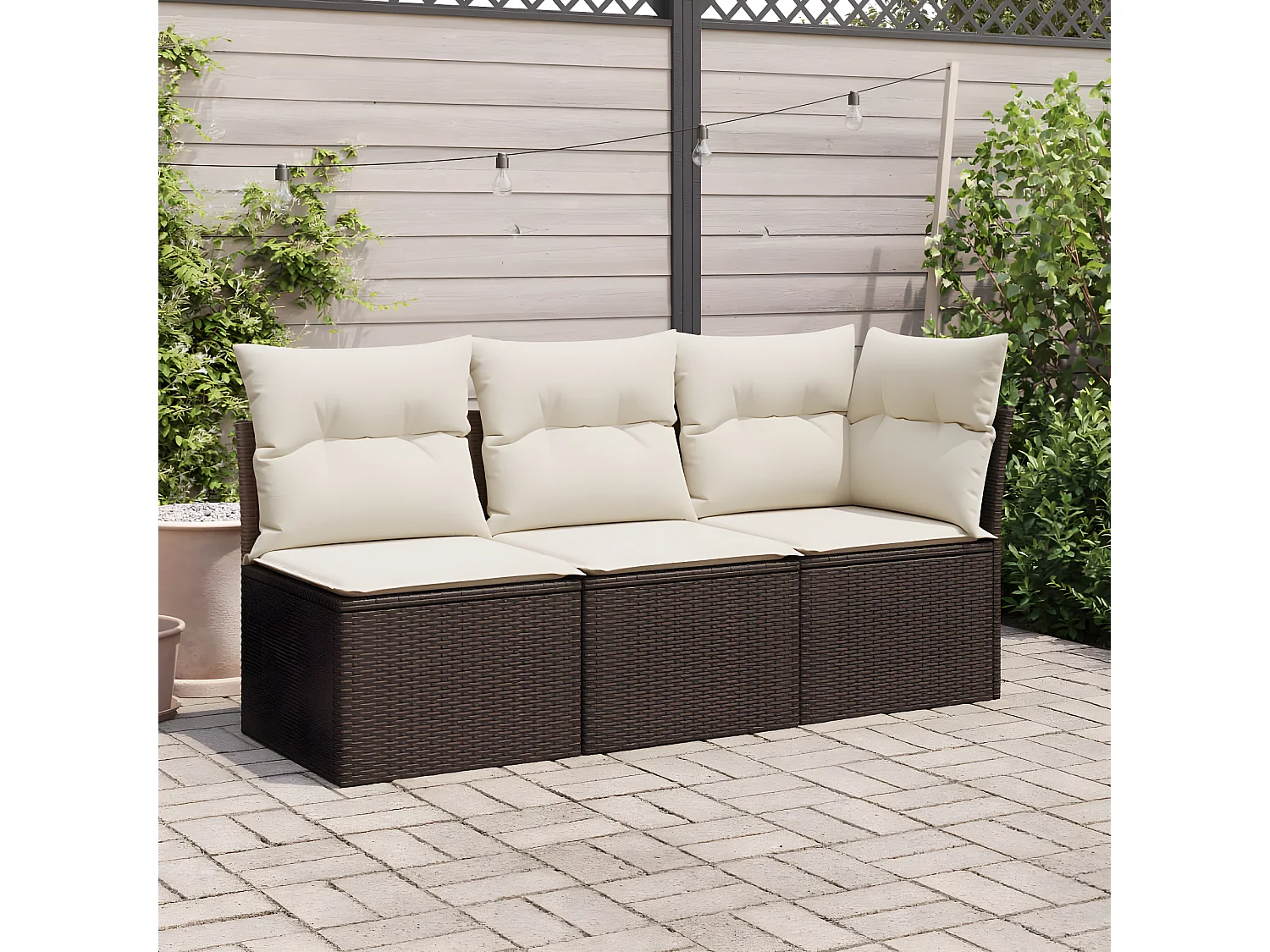 Canapé de jardin sans accoudoirs coussins brun résine tressée