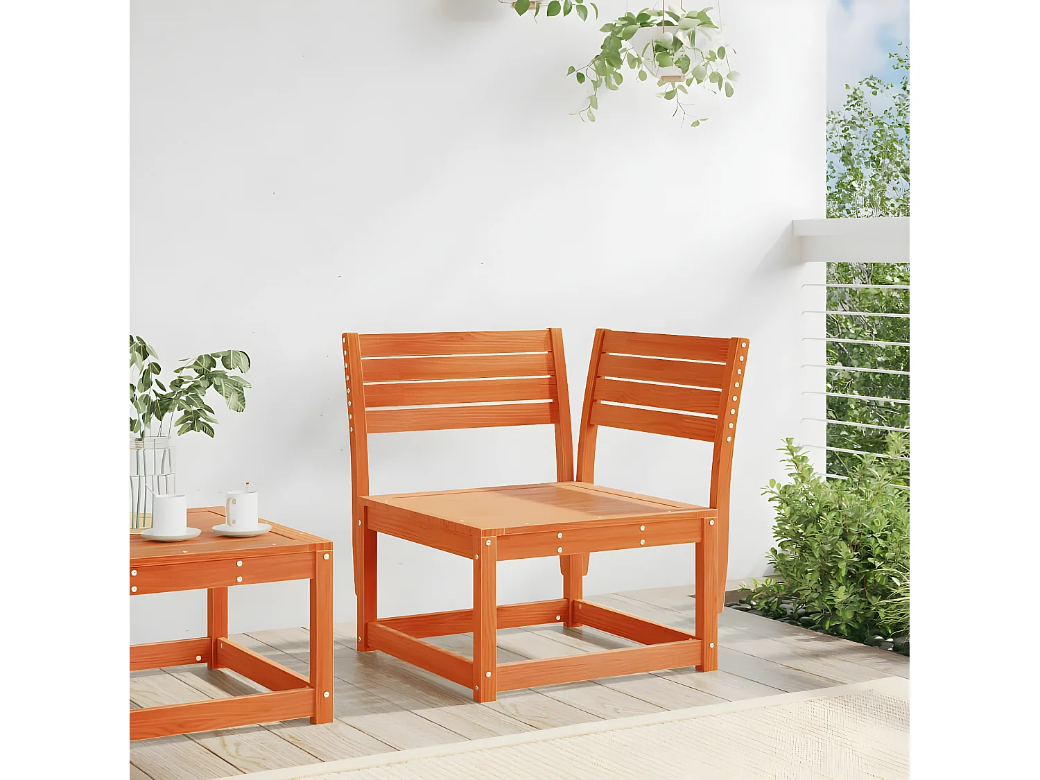 Bruine wax tuinhoekbank 73x73x78cm massief grenenhout