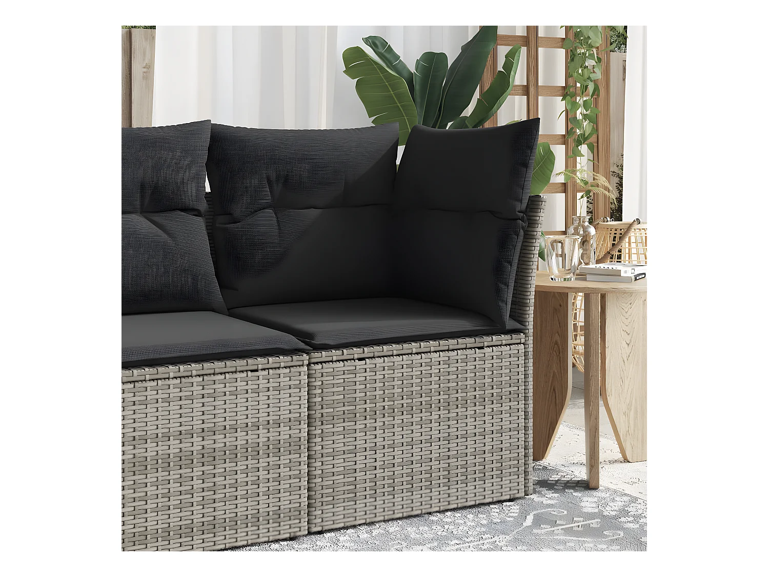 Canapé d'angle de jardin avec coussins gris résine tressée
