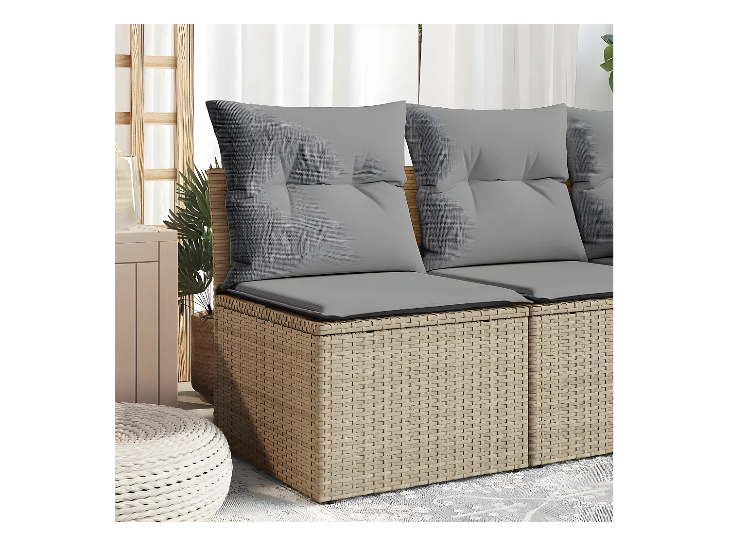 Canapé de jardin sans accoudoirs coussins beige résine tressée