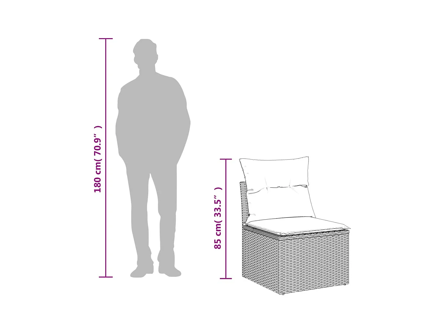 Canapé de jardin sans accoudoirs coussins beige résine tressée