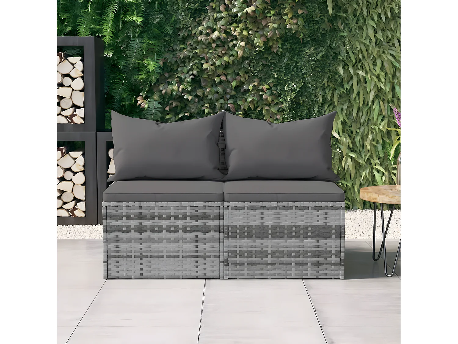 Canapés centraux de jardin et coussins 2pcs Gris Résine tressée