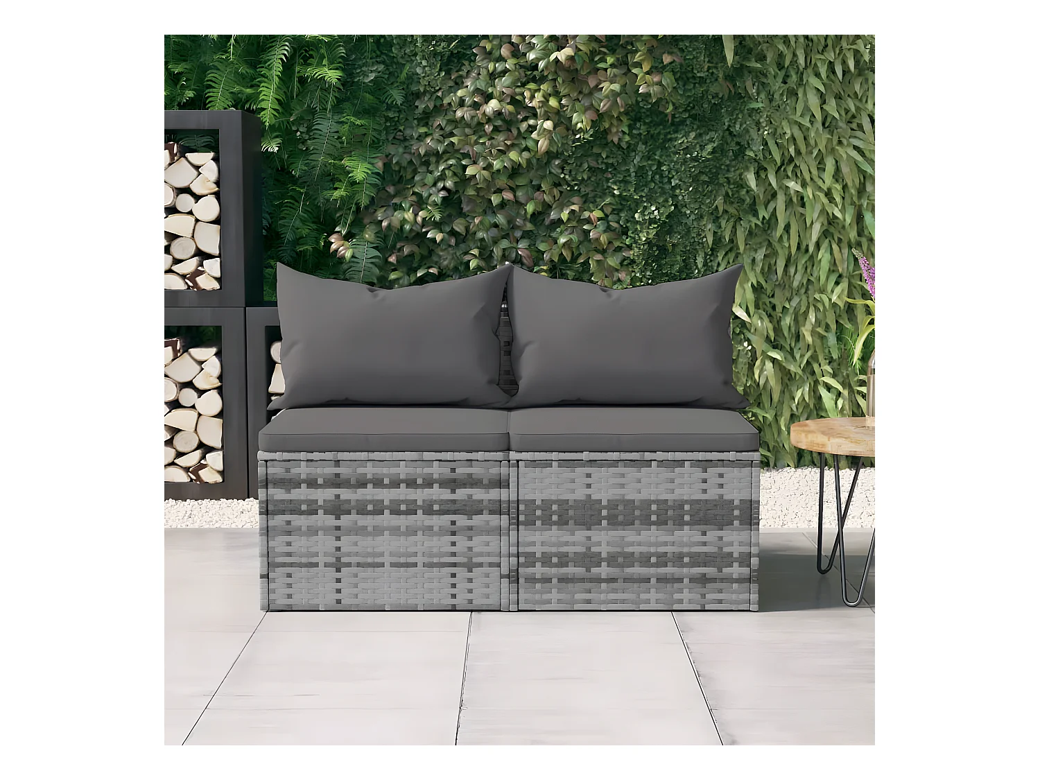 Canapés centraux de jardin et coussins 2pcs Gris Résine tressée