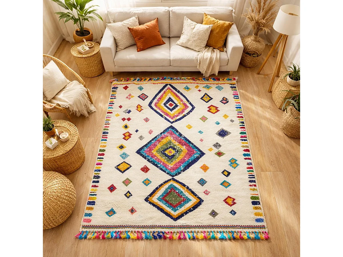 Tapis berbère 160x230 tissé motif ethnic LYN5 OURIKA F ivoire