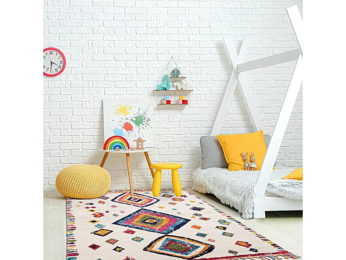 Tapis berbère 160x230 tissé motif ethnic LYN5 OURIKA F ivoire