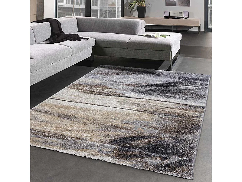 tapis chambre 100x100 tissé gris carré motif rond ELEGANT 01