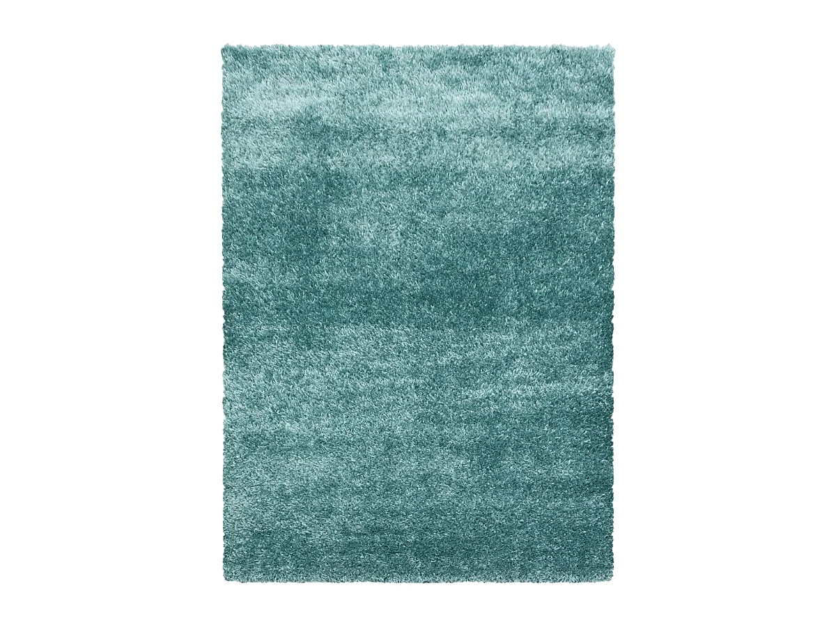 Tapis longs poils shaggy 140x200 rectangle tissé bleu et turquoise motif uni