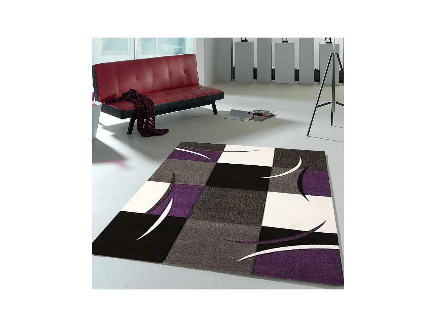 tapis salon 160x230 tissé violet rectangle motif géométrique DIAVIRGULE
