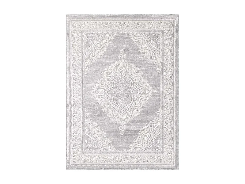 Tapis oriental 160x220 rectangle gris clair tissé motif ancestral LYN7 FALAN