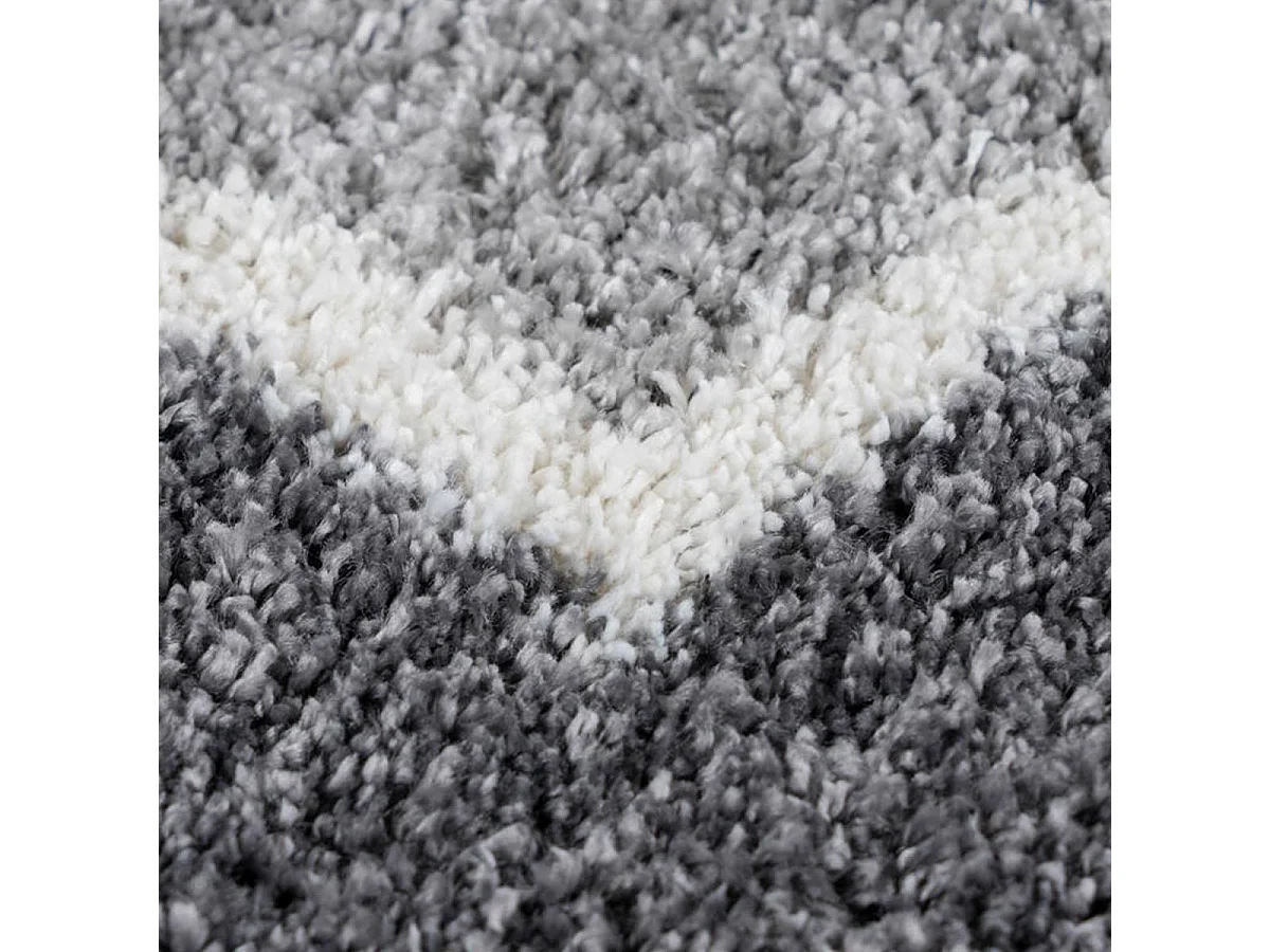 Tapis longs poils shaggy 80x150 rectangle tissé gris et blanc motif scandinave