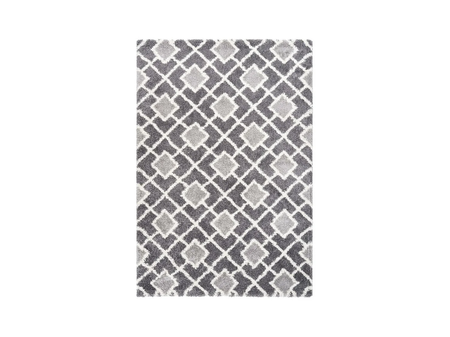 Tapis longs poils shaggy 80x150 rectangle tissé gris et blanc motif scandinave