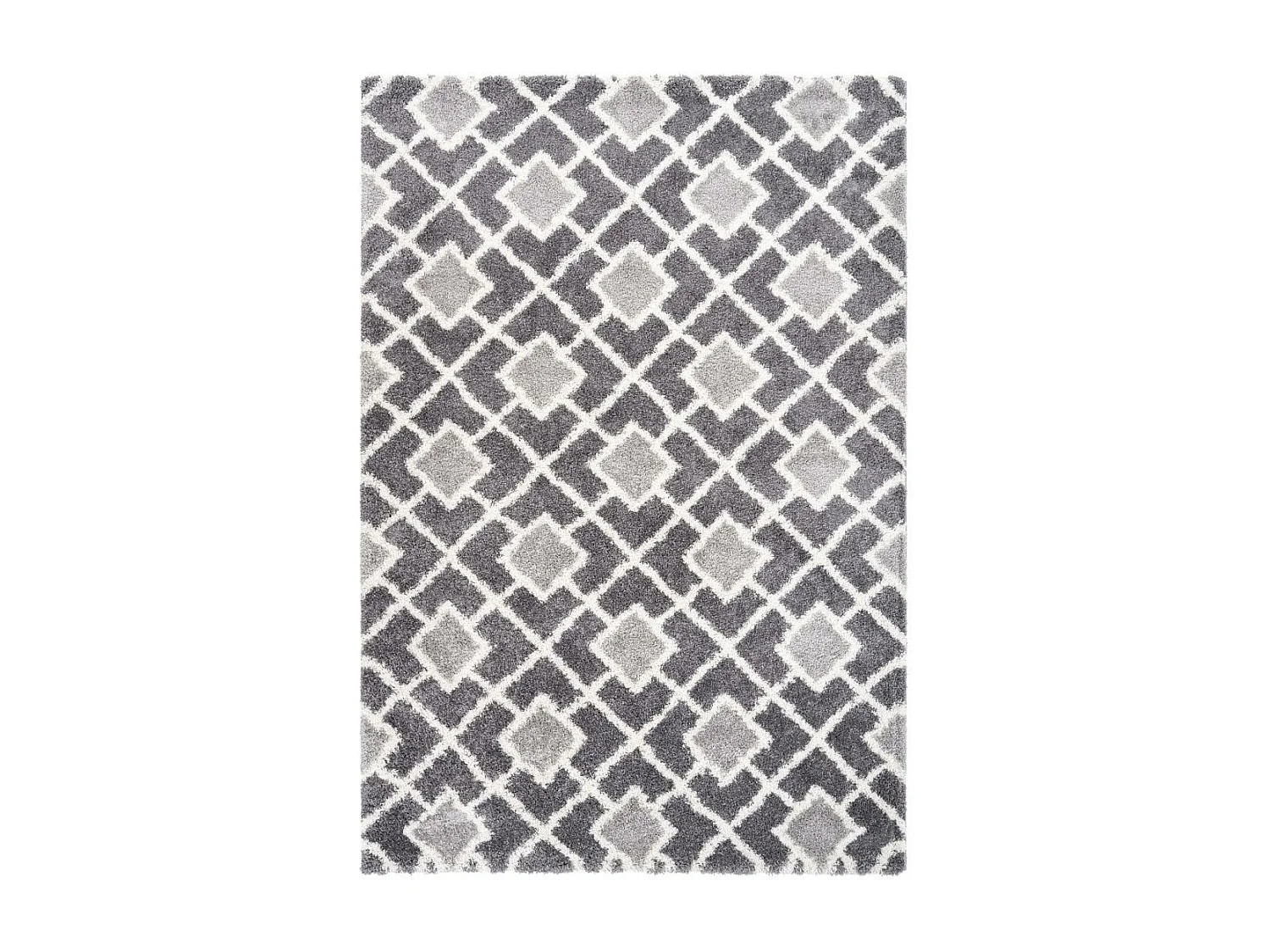 Tapis longs poils shaggy 80x150 rectangle tissé gris et blanc motif scandinave