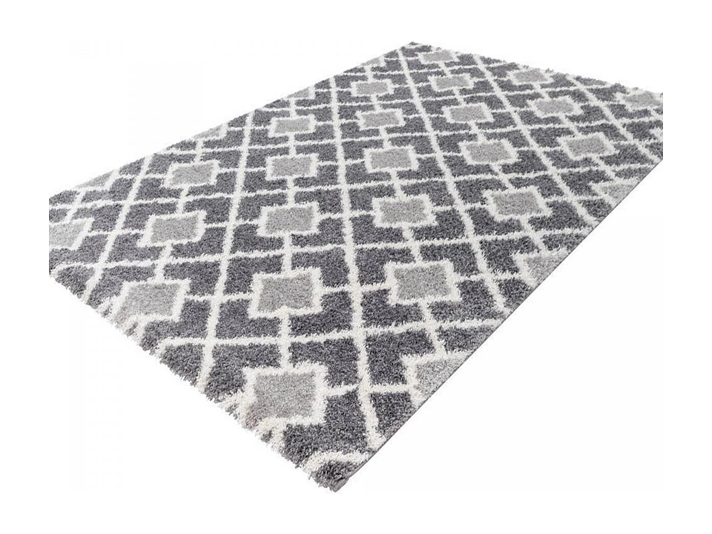 Tappeto Shaggy a pelo lungo 80x150 rettangolo intrecciato modello scandinavo grigio e bianco