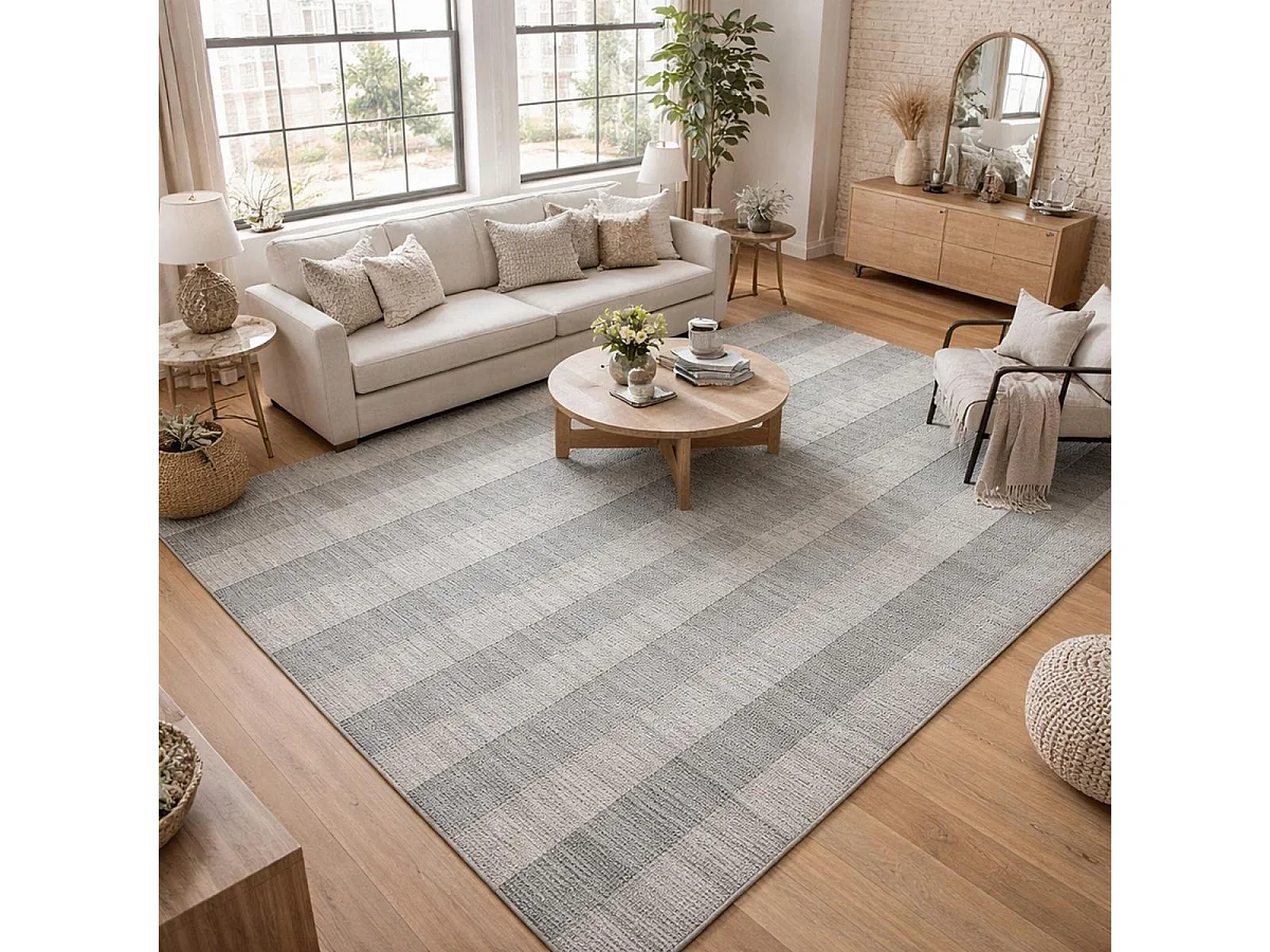 tapis salon 200x290 fait à la main en laine gris rectangle motif uni BANDA