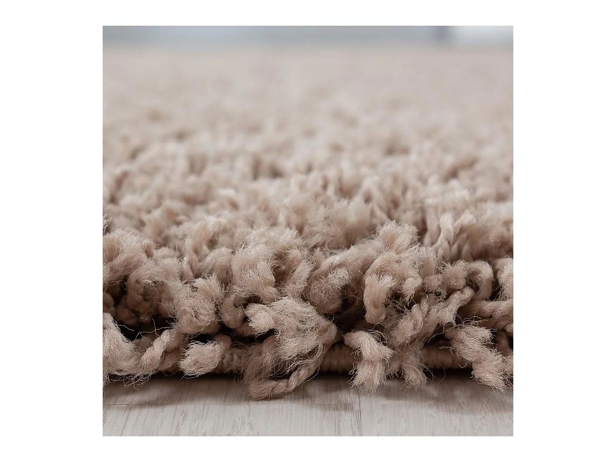 Tapis poils longs shaggy Ø80cm rond tissé beige motif uni UNI L