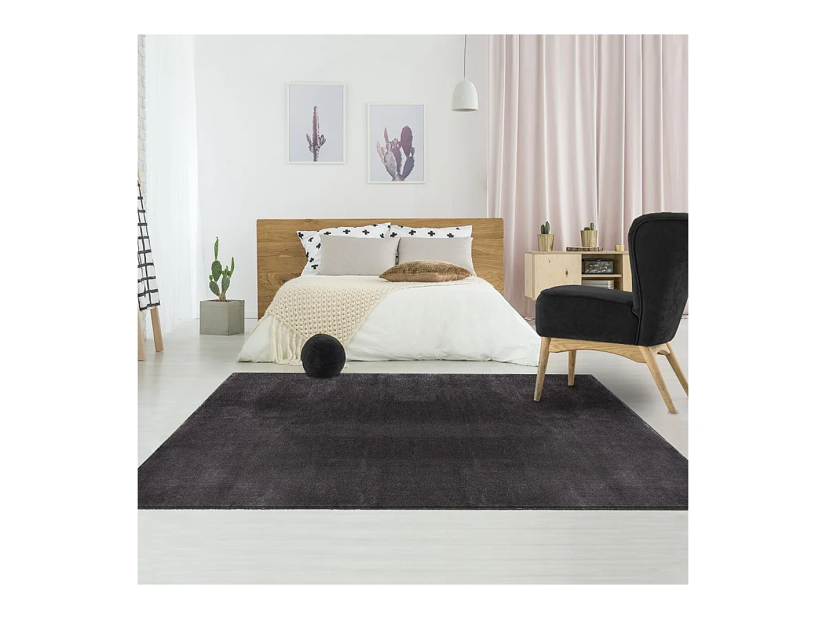 Tapis d'entrée LYN10 LAVABLE 80x150 soyeux et doux, tapis anthracite uni à l'aspect : Shaggy