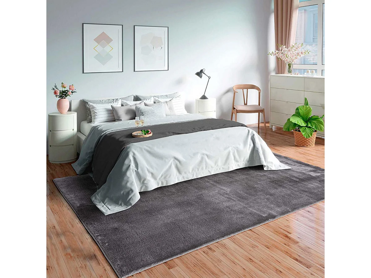 Tappeto shaggy a pelo lungo 80x150 rettangolo tessuto antracite tinta unita LOFTUNI