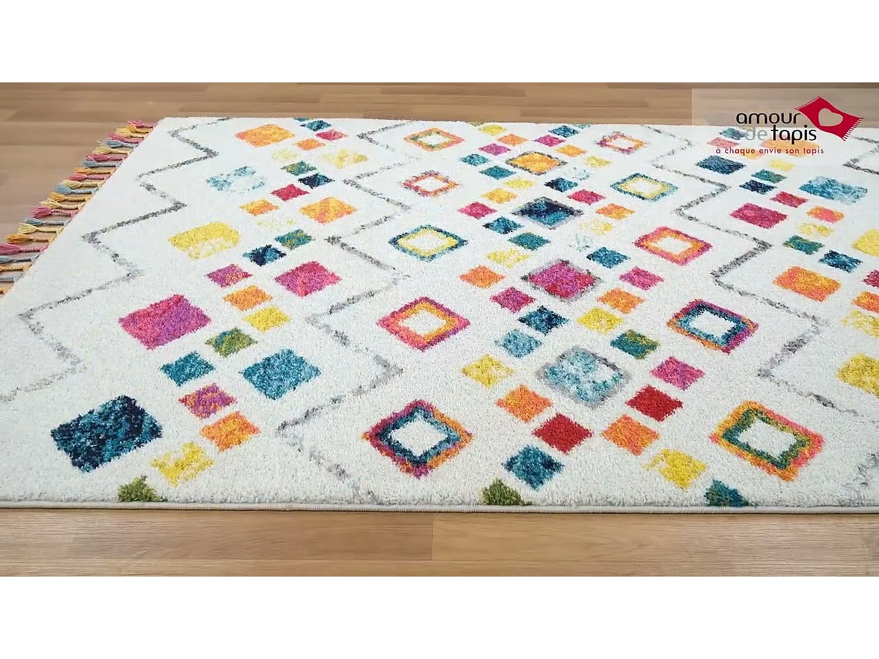 tapis berbère  200x290 tissé crème et jaune LYN5 OURIKA