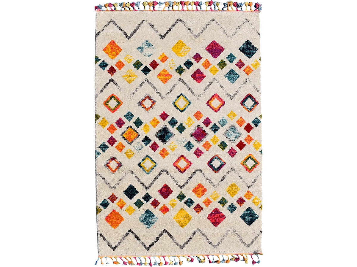 tapis berbère  200x290 tissé crème et jaune LYN5 OURIKA G