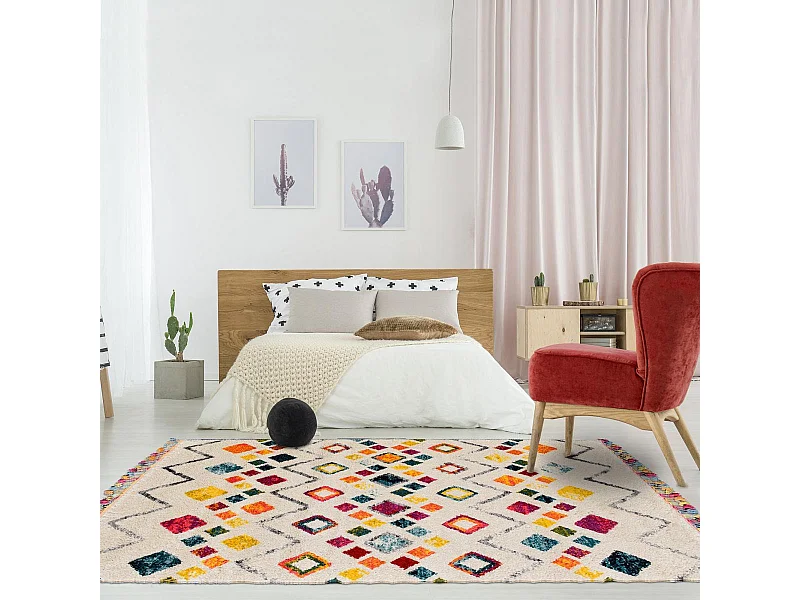 tapis berbère  200x290 tissé crème et jaune LYN5 OURIKA G