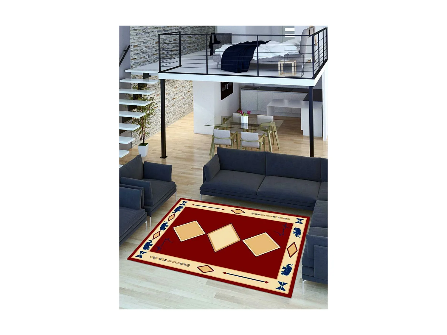 tapis salon 120x180 tissé rouge rectangle motif simple CHOBAY 8