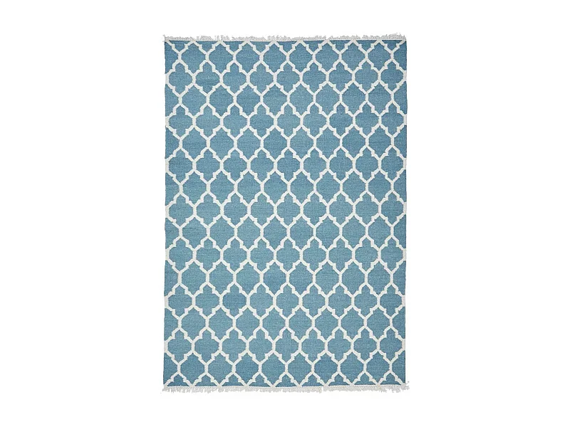 Tapis kilim 80x150 rectangle fait main en laine turquoise motif scandinave
