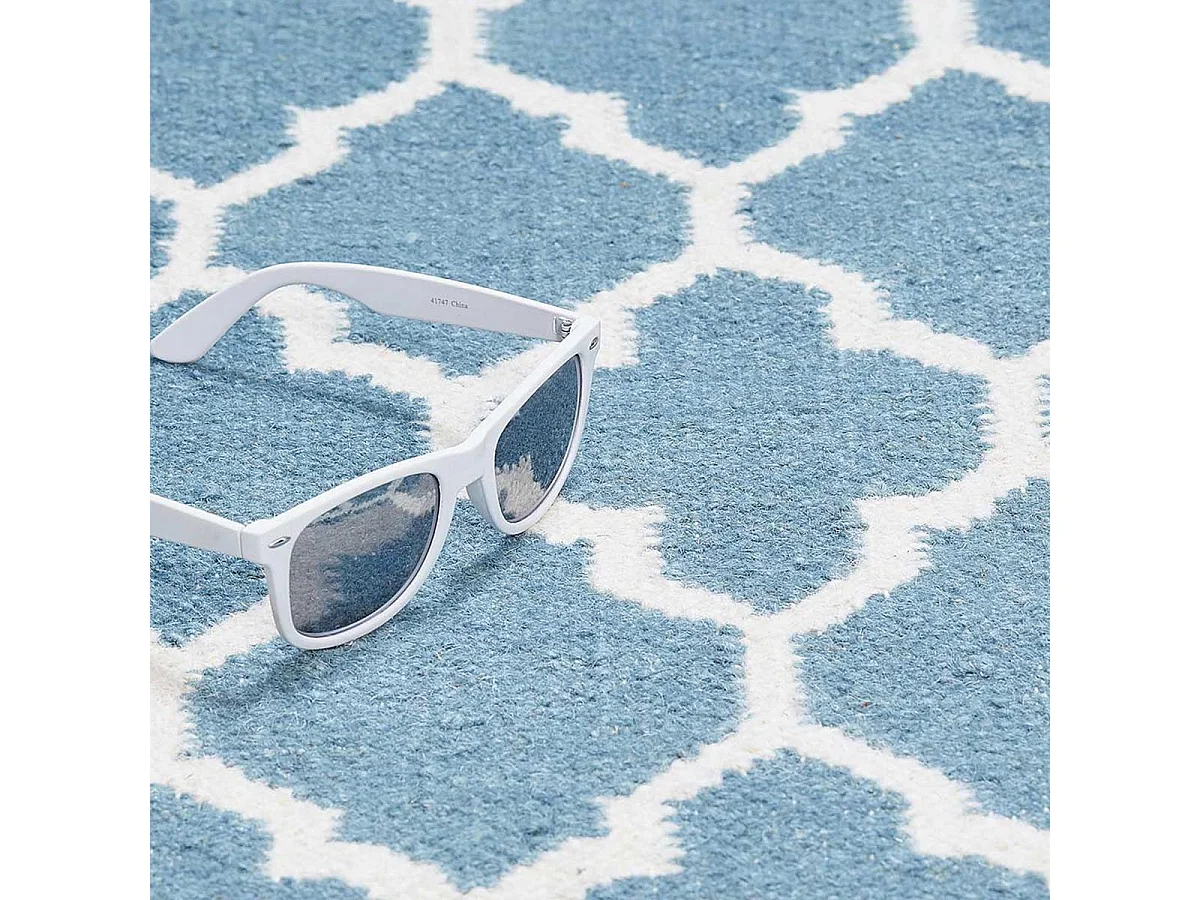 Tapis kilim 80x150 rectangle fait main en laine turquoise motif scandinave