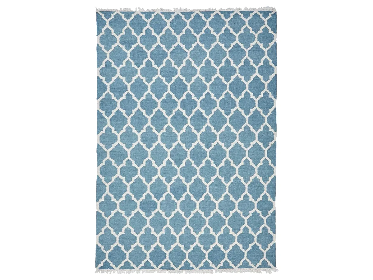 Tapis kilim 80x150 rectangle fait main en laine turquoise motif scandinave